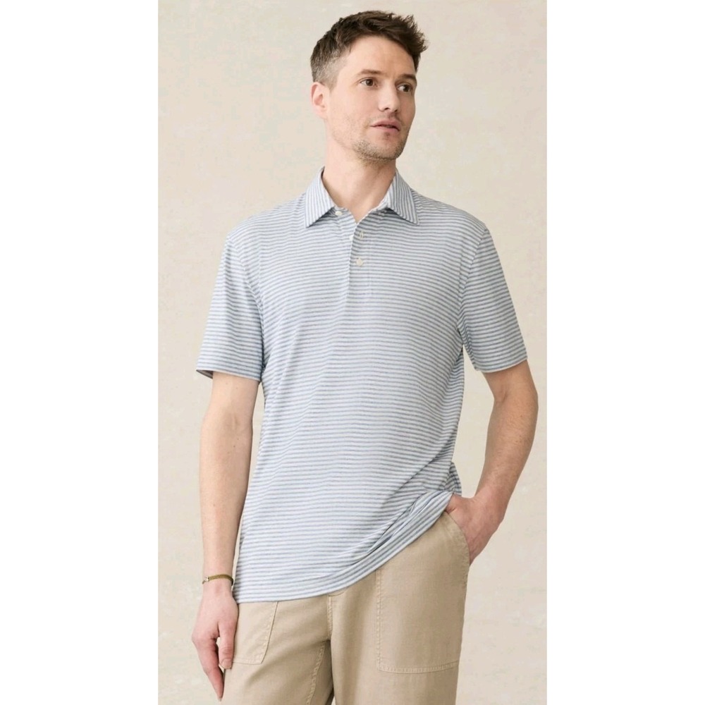 FAHERTY MOVEMENT Men XL Gray Striped Pima Cotton Short Sleeve Polo Shirt Golf